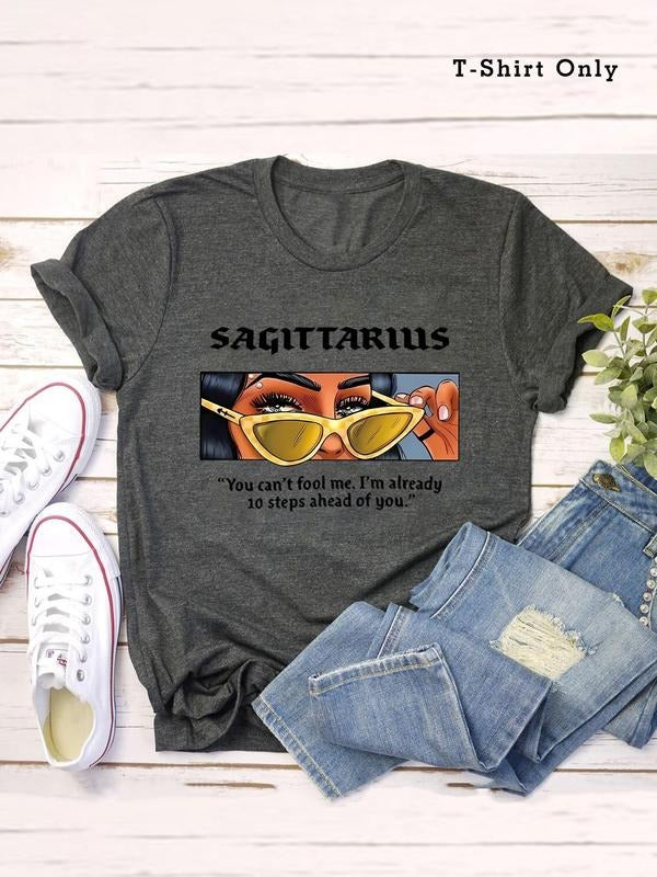Women's Plus Size  Figure & Letter Print Round Neck Tee, Fashion Casual Short Sleeve  T-shirt for Daily  Outdoor Wear,...