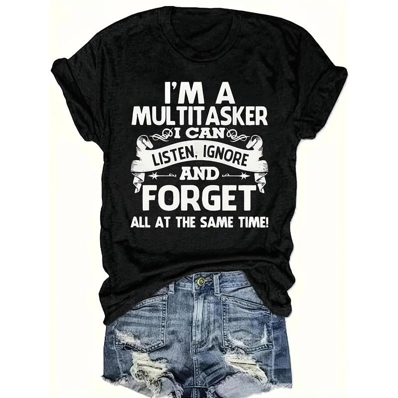 Women's Printed Short Sleeve Round Neck T-Shirt Casual Alphabet Print Hoodie, Sweatshirt | HypeDripTees.com
