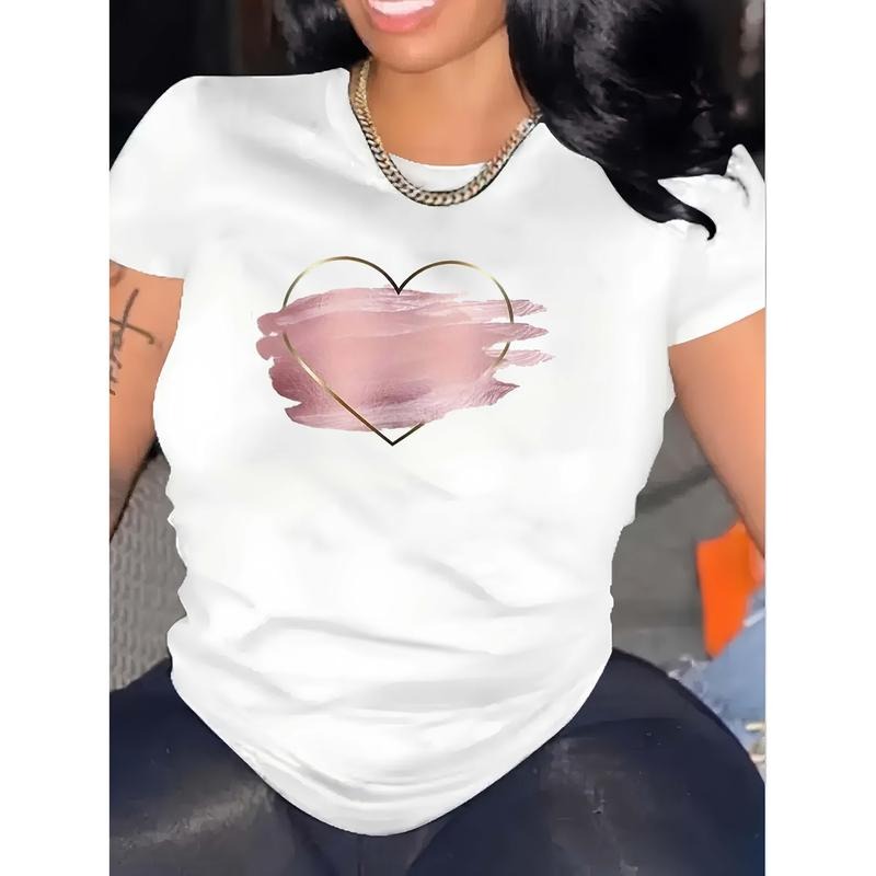 Women's Pure - Cotton White T - shirt: Blush Harmony: Heart & Brushstroke T-Shirt Hoodie, Sweatshirt | HypeDripTees.com