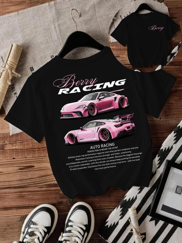 Women's Racing Car Print Round Neck Tee, Fashion Casual Crew Neck T-shirt for Daily Holiday Vacation Outdoor Wear, Ladies...