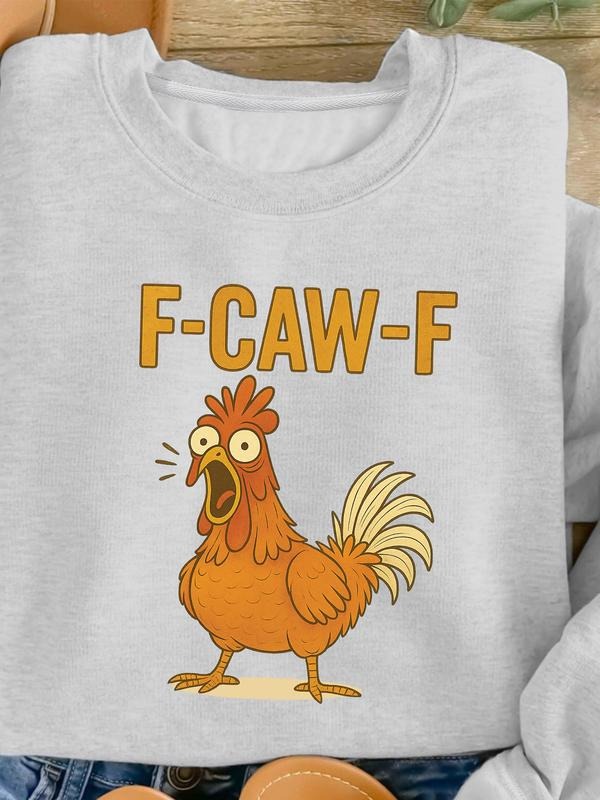 Women's Round Neck Pullover Sweatshirt, Cute Cartoon Scream Chicken Print Hoodie, Casual Fitted Thick Fabric for Fall &...