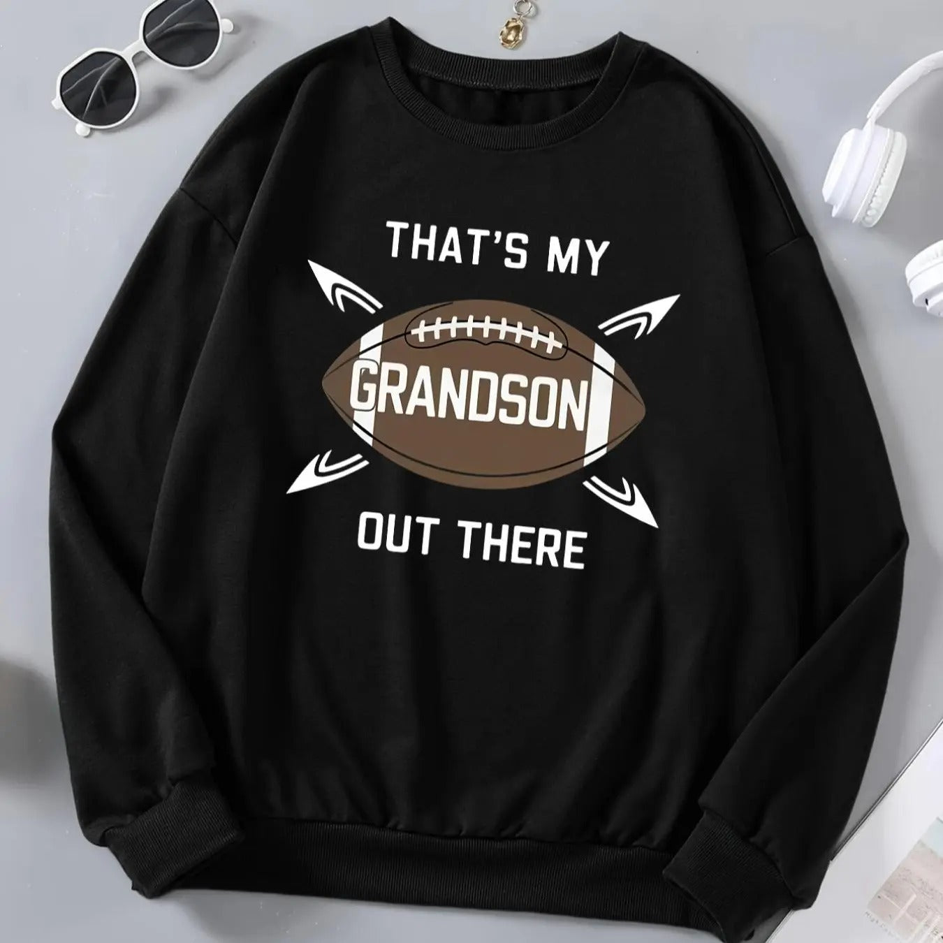 Women's Rugby Ball & Letter Print Drop Shoulder Sweatshirt, Casual Long Sleeve Round Neck Pullover for Fall & Winter,...