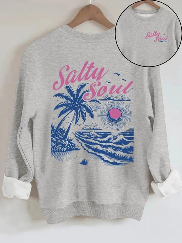 Women's Saltu Soul Beach Sun Print Casual Round Neck Sweatshirt, Soft Pullover, Fall & Winter Essential T-Shirts, Hoodie