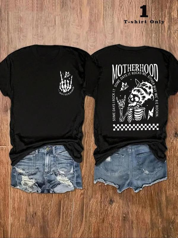 Women's Skull & Butterfly Print Short Sleeve Tee, Casual Graphic Round Neck T-Shirt for Daily Wear, Graphic Tees, Ladies...
