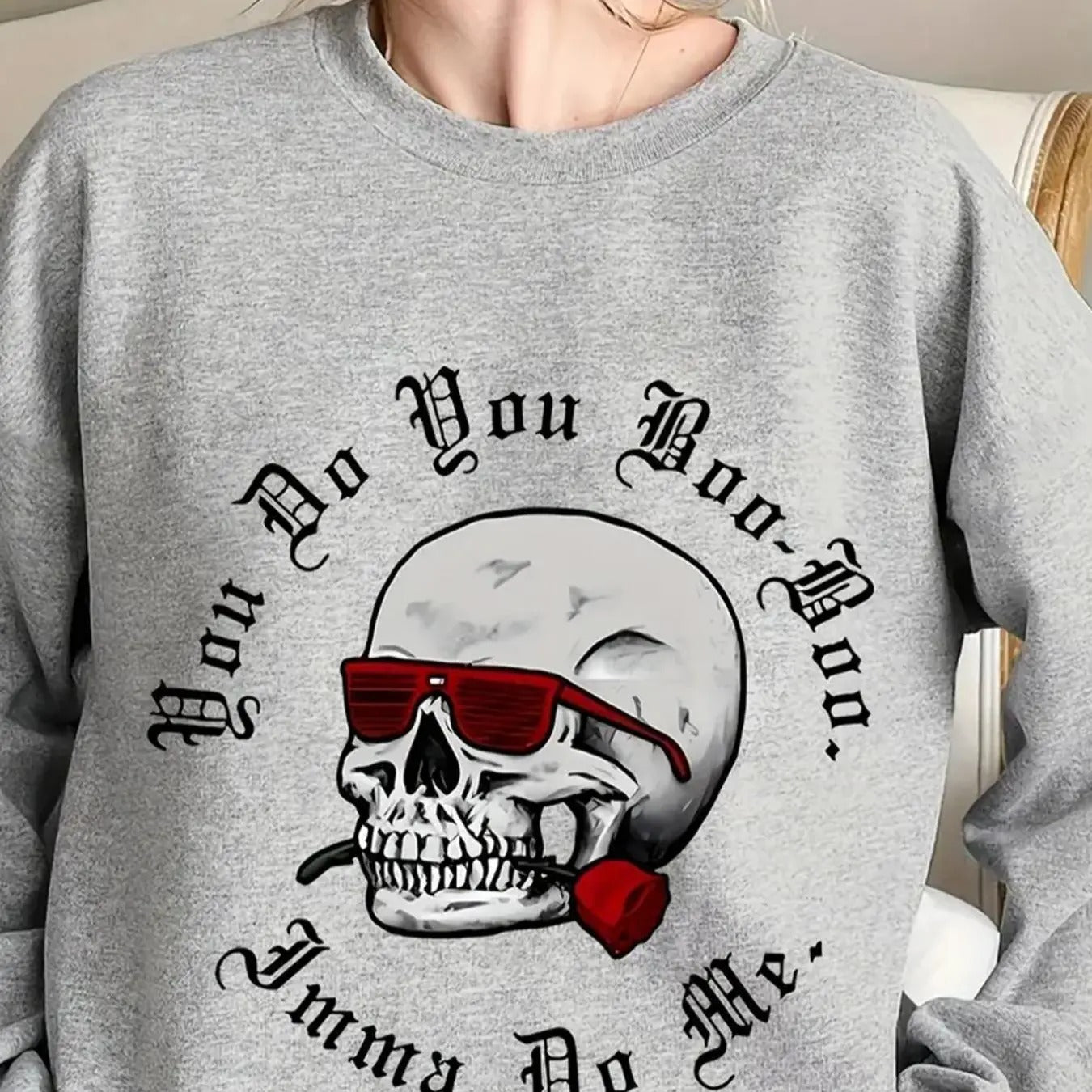 Women's Skull & Letter Print Round Neck Sweatshirt, Casual Long Sleeve Crew Neck Pullover for Fall & Winter, Daily Wear...