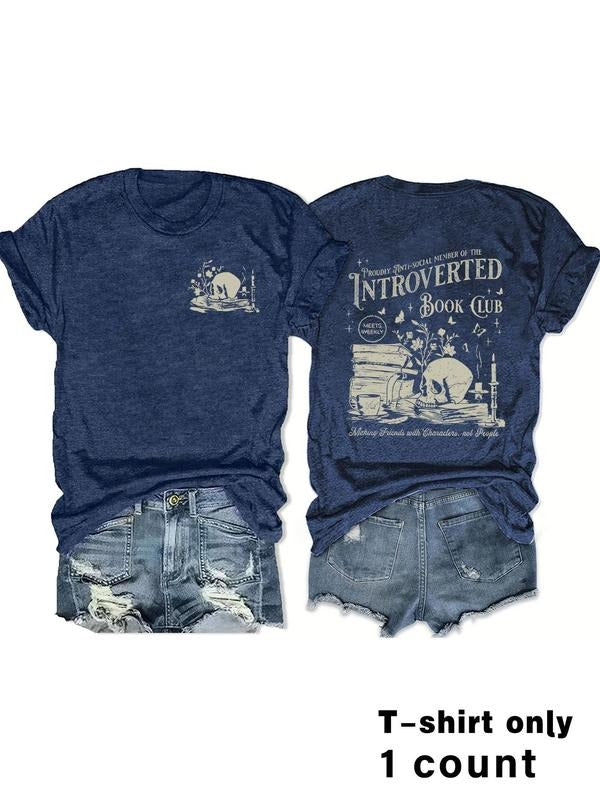 Women's Skull Print Round Neck Graphic Tee, Vintage Trendy Casual Short Sleeve T-shirt for Daily Wear, Ladies Spring...