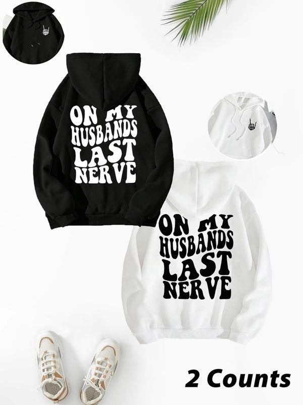 Women's Slogan & Skull Print Hoodie Set, Fashion Casual Drawstring Pocket Hooded Sweatshirt for Daily Holiday Outdoor...