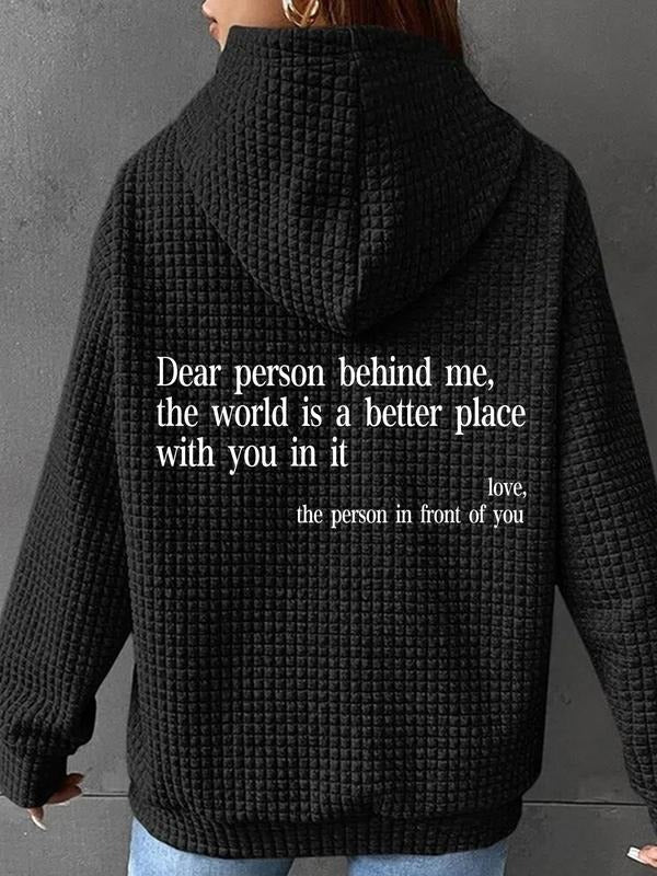 Women's Slogan Graphic Drawstring Drop Shoulder Hoodie, Fashion Casual Pocket Hooded Sweatshirt for Daily Holiday Outdoor...