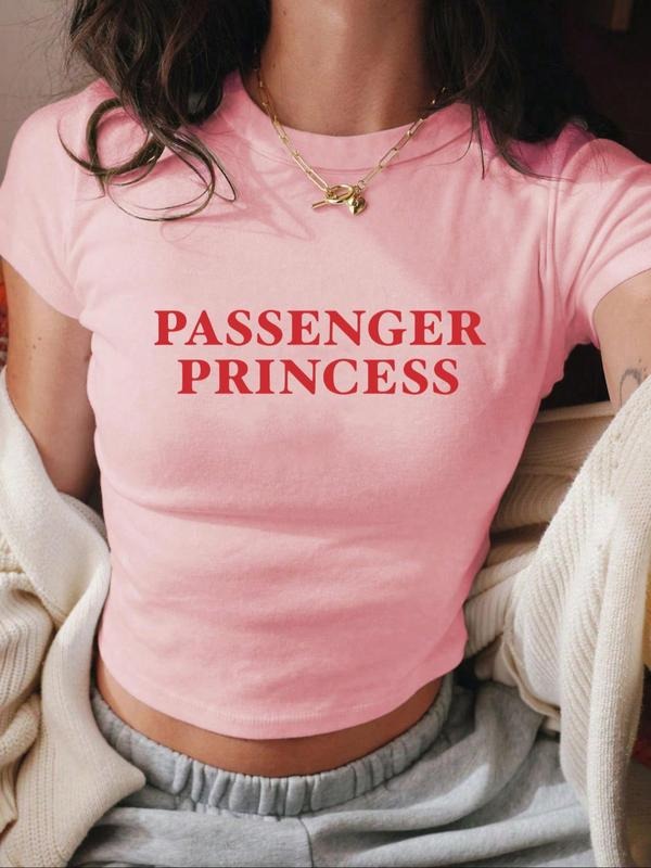 Women's Slogan Letter Print Crop Tee, Y2K Trendy Casual Slim-fitting Short Sleeve T-shirt for Daily Wear, Ladies Summer...