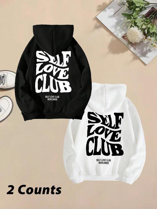 Women's Slogan Print Drawstring Pocket Hoodie, Fashion Casual Hooded Sweatshirt for Daily Holiday Outdoor Wear, Women...