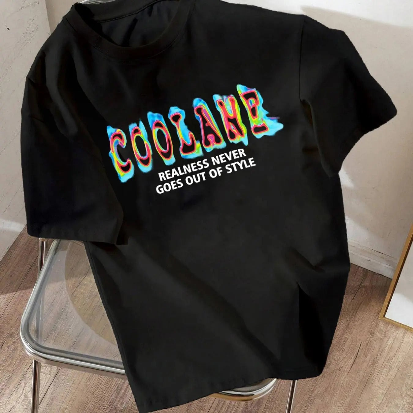 Women's Slogan Print Round Neck Graphic Tee, Vintage Trendy Casual Drop Shoulder Short Sleeve T-shirt for Daily Wear,...