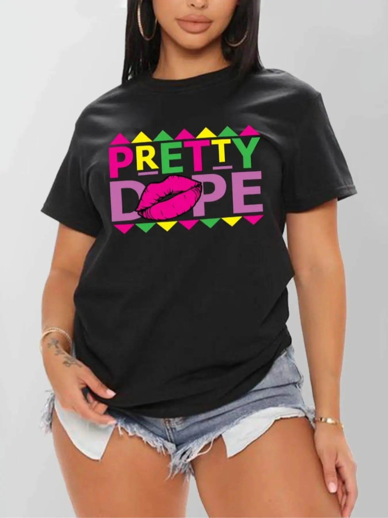 Women's Slogan Print Round Neck Tee, Women's Graphic Print Fashion Casual Crew Neck Short Sleeve T-shirt for Holiday...