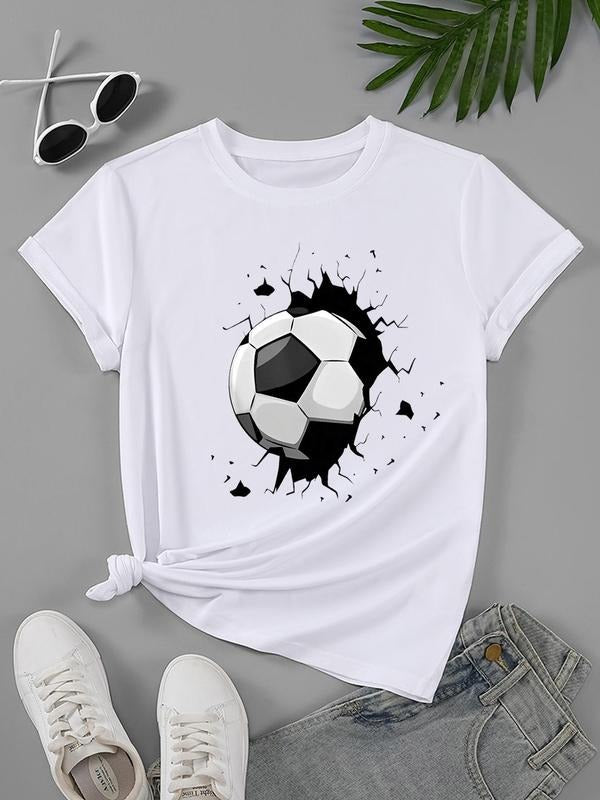 Women's Soccer & Splash Ink Print Round Neck Tee, Fashion Casual Crew Neck T-Shirt for Daily Holiday Vacation Outdoor...