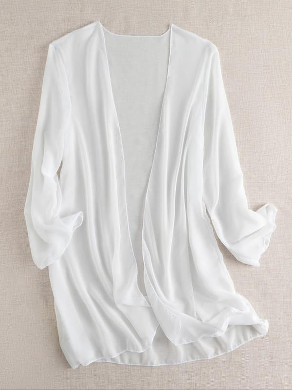 Women's Solid Color Chiffon Sun Protection Cardigan, Lightweight Summer Top for Beach and Spring Vacation, Casual Stylish...