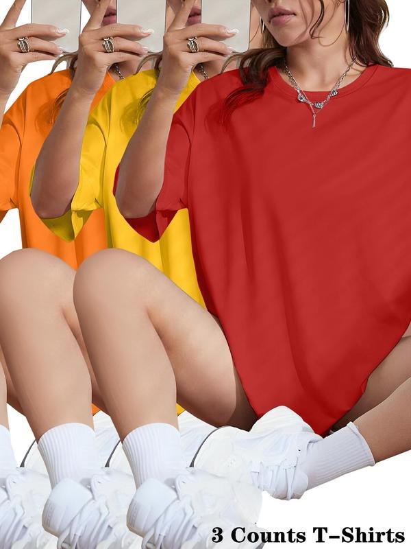 Women's Solid Color Round Neck Tee, Casual Crew Neck T-shirt for Summer, Ladies Clothes for Daily Wear Hoodie, Sweatshirt