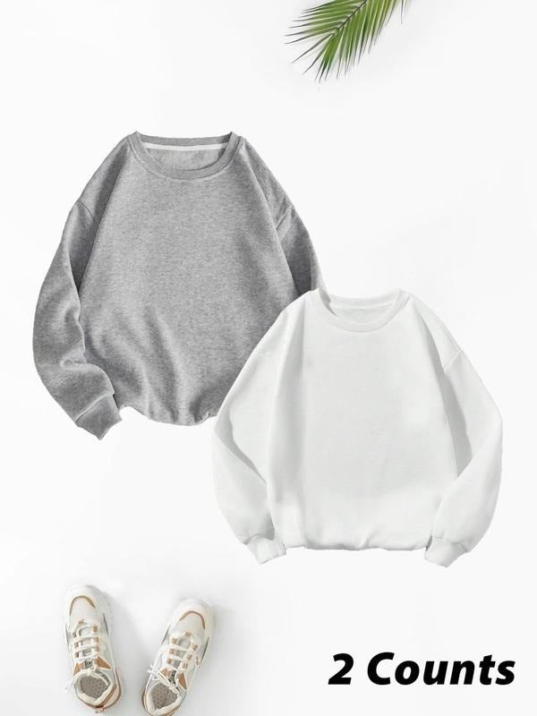 Women's Solid Drop Shoulder Pullover Sweatshirt, Casual Long Sleeve Round Neck Sweatshirt for Fall & Winter, Women's...