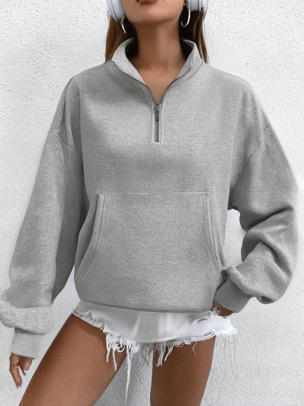 Women's Solid Half Zip Up Hooded Sweatshirt, Casual Long Sleeve Pullover for Fall & Winter, Women's Clothes for Daily...