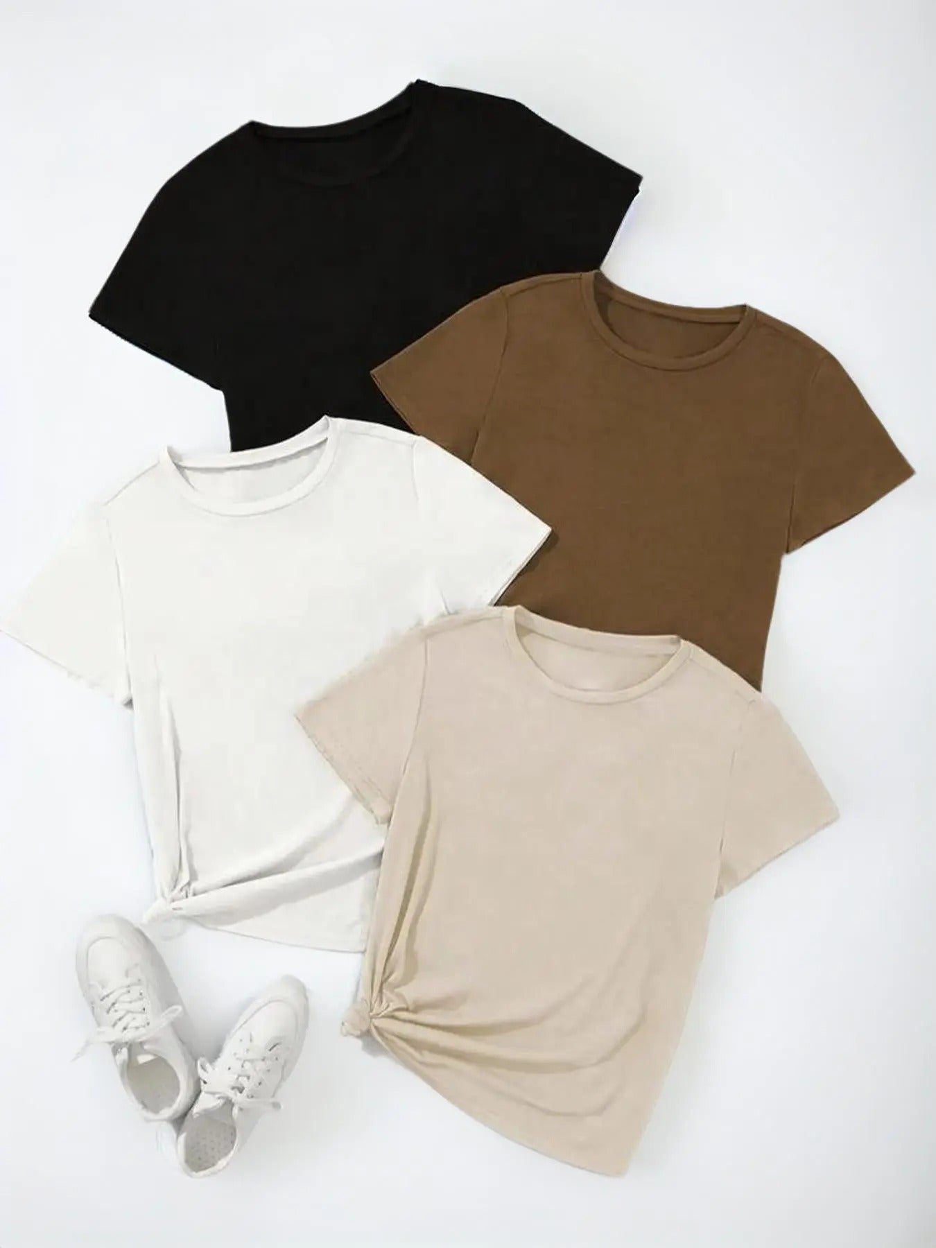 Women's Solid Round Neck Tee, Summer Outfits 2024, Casual Comfy Breathable Short Sleeve T-shirt, Women's Summer Y2K Top...