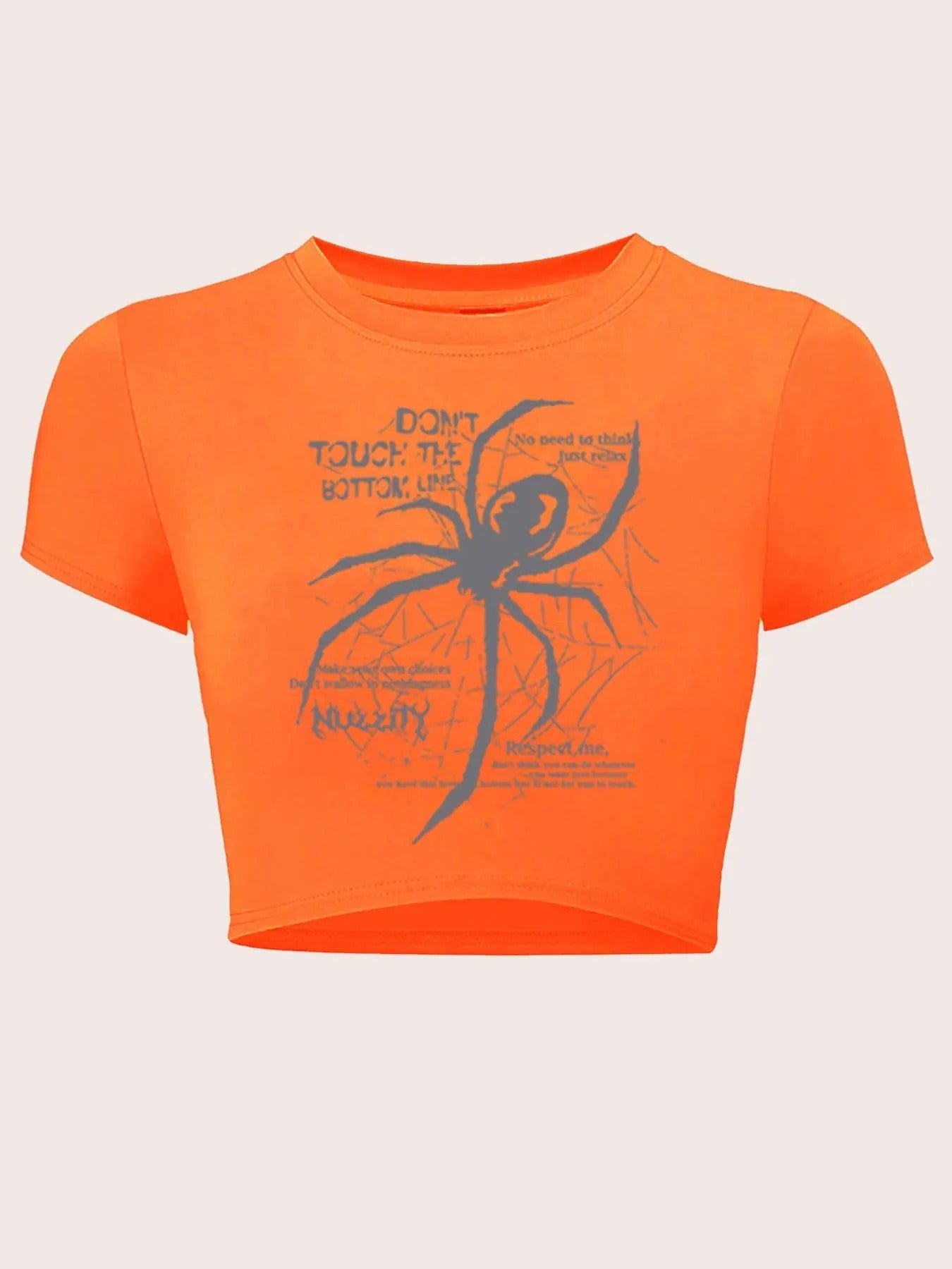 Women's Spider & Letter Print Crop Tee, Y2K Trendy Casual Round Neck Short Sleeve T-shirt for Daily Wear, Ladies Summer...
