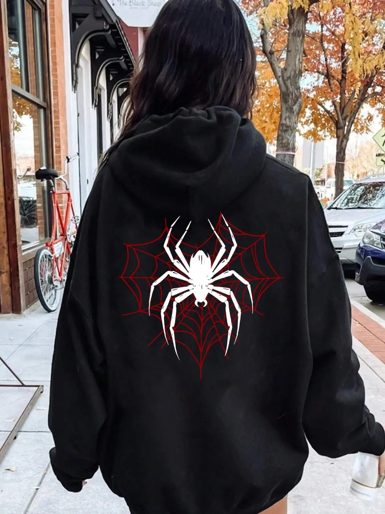 Women's Spider Print Hoodie, Fashion Casual Drawstring Pocket Hooded Sweatshirt for Daily Holiday Outdoor Wear, Women...