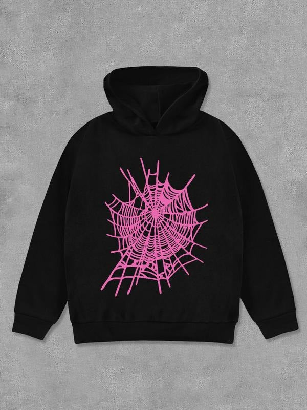 Women's Spider Web Print Hoodie, Fashion Casual Long Sleeve Hooded Sweatshirt for Daily Holiday Outdoor Wear, Women...
