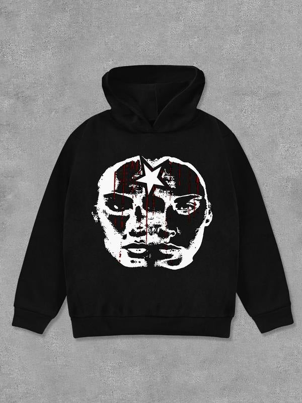 Women's Star & Face Print Hoodie, Fashion Casual Long Sleeve Hooded Sweatshirt for Daily Holiday Outdoor Wear, Women...