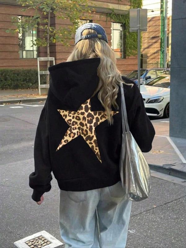 Women's Star Print Drawstring Hoodie, Casual Long Sleeve Hooded Sweatshirt For Fall & Winter, Women's Clothes For Daily...