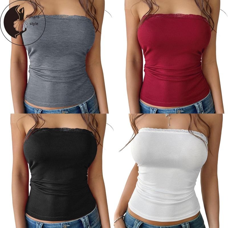 Women's Strapless Tops for Summer Stylish Solid Lace Trim KittedFit Crop Tube T-Shirt Hoodie, Sweatshirt | HypeDripTees.com