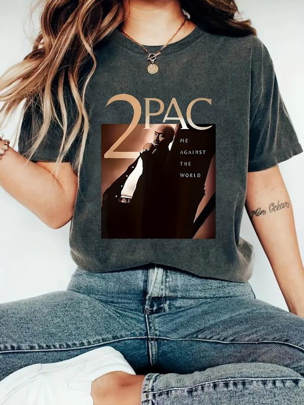 Women's Summer Casual Fashion Vintage Print Round Neck Short Sleeve T-Shirt, Comfortable Breathable Fitted Top, S-Xxl...