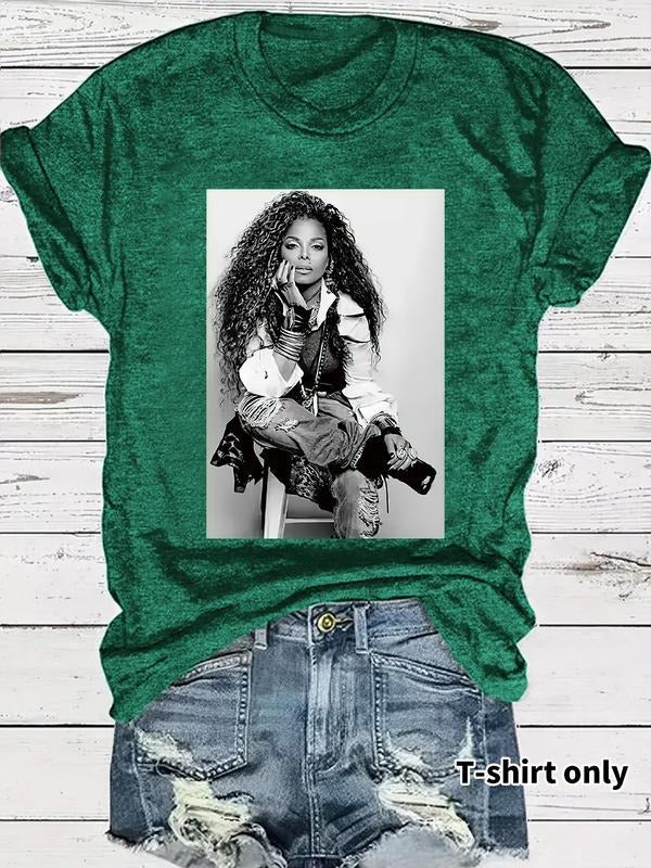 Women's Summer Casual Fashion Vintage Print Round Neck Short Sleeve T-Shirt, Comfortable Breathable Fitted Top, S-Xxl...