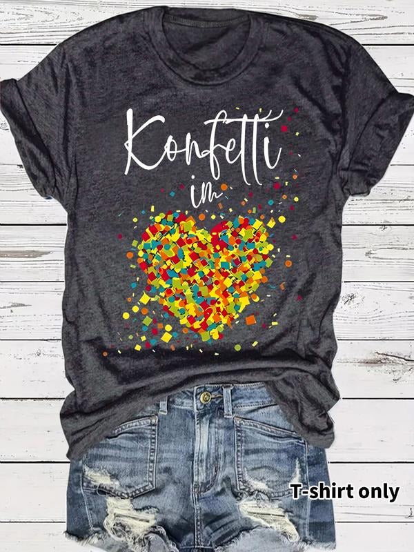 Women's Summer Casual Fitted Heart Print Round Neck Short Sleeve T-Shirt, Comfortable Breathable Fashion Top S-Xxl...