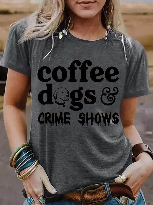 Women's Summer Casual Fitted Round Neck Short Sleeve T-Shirt, Comfortable Breathable Coffee Print Top, S-Xxl Sizes...
