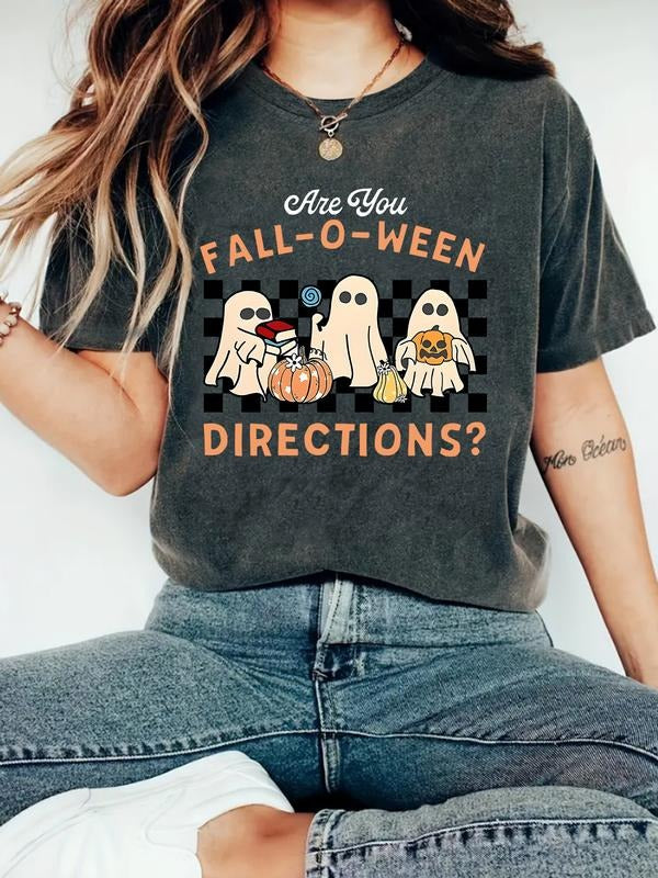 Women's Summer Casual Fitted Round Neck Short Sleeve T-Shirt, Halloween Print, Comfortable Breathable Fabric, S-Xxl Sizes...