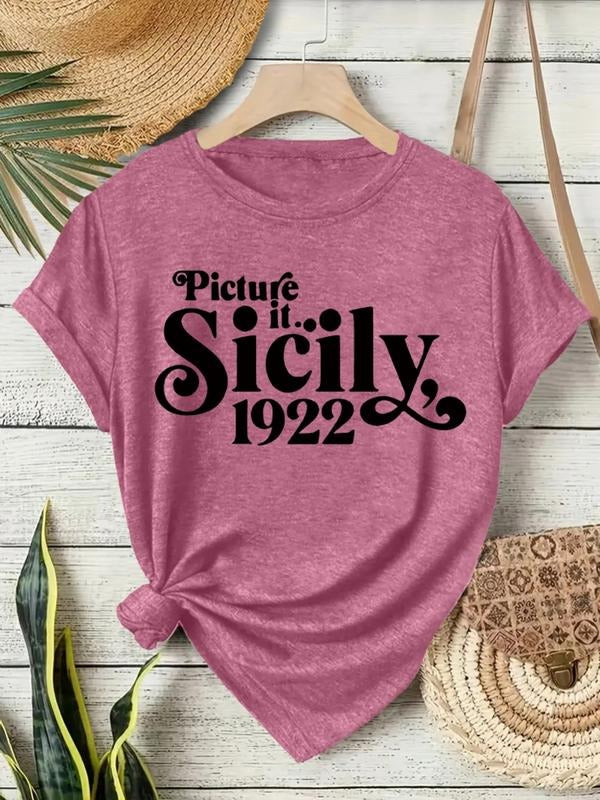 Women's Summer Casual Vintage Print Round Neck Short Sleeve T-Shirt, Comfortable Breathable Fitted Top, S-Xxl Sizes...
