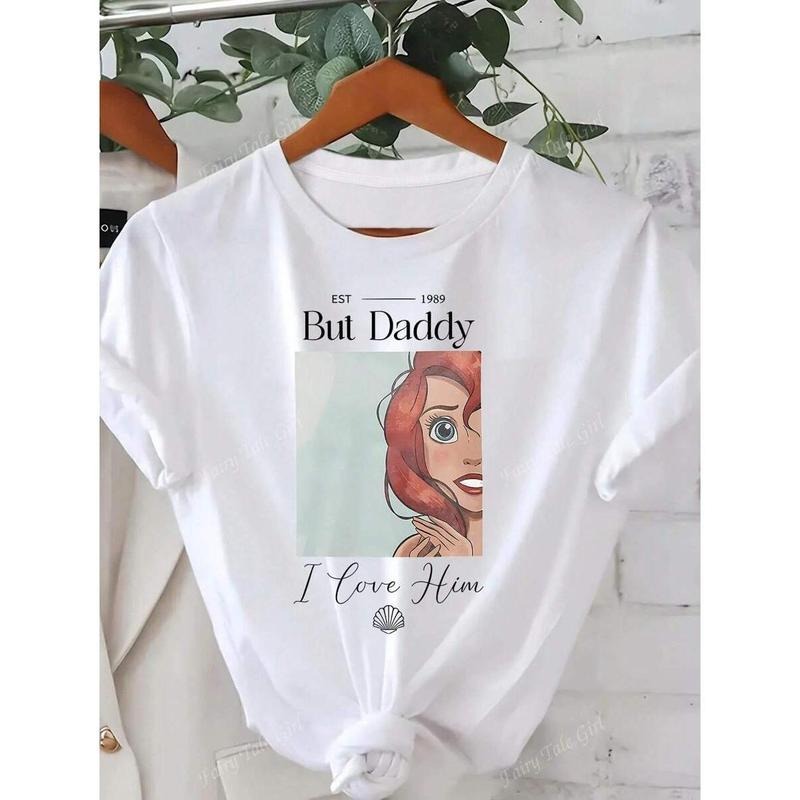 Women's Summer Mermaid Princess Letters Pattern Print Casual Simple Daily Round Neck Short-Sleeved T-Shirt Tops Summer...