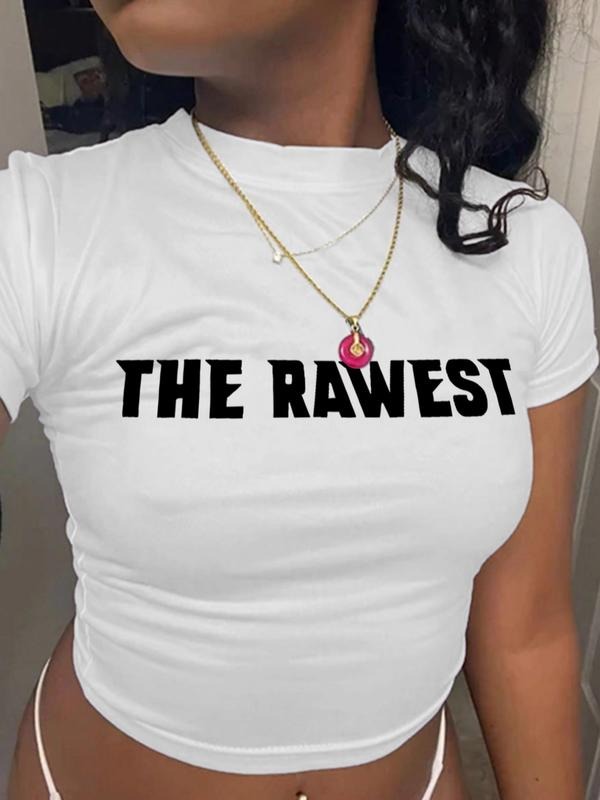 Women's Summer Slim-Fitting Letter Print Sexy Crop Tee, Casual Round Neck T-Shirt for Summer Fashion, Stylish Ladies Top...