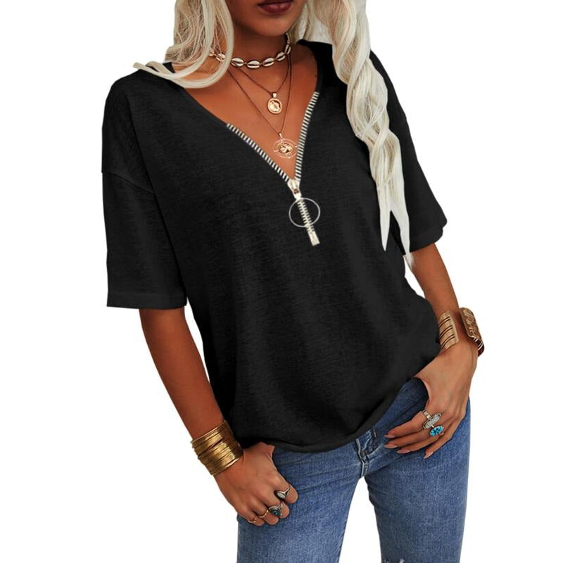 Women's Summer T-shirt V-neck Half Sleeve Smooth Casual Loose Basic Short Sleeve Hoodie, Sweatshirt | HypeDripTees.com