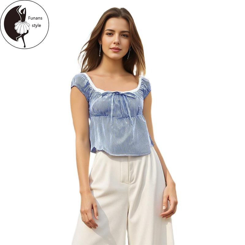Women's Summer Tops Casual Loose Hem Stylish Plaid& Flower Print Short Sleeve T-Shirt Hoodie, Sweatshirt | HypeDripTees.com