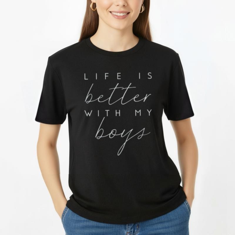 Women's T-shirts Life Is Better With My Boys RoundNeckShortSleeve   ShortSleeveTop ShortSleeve freedom t shirt print t...