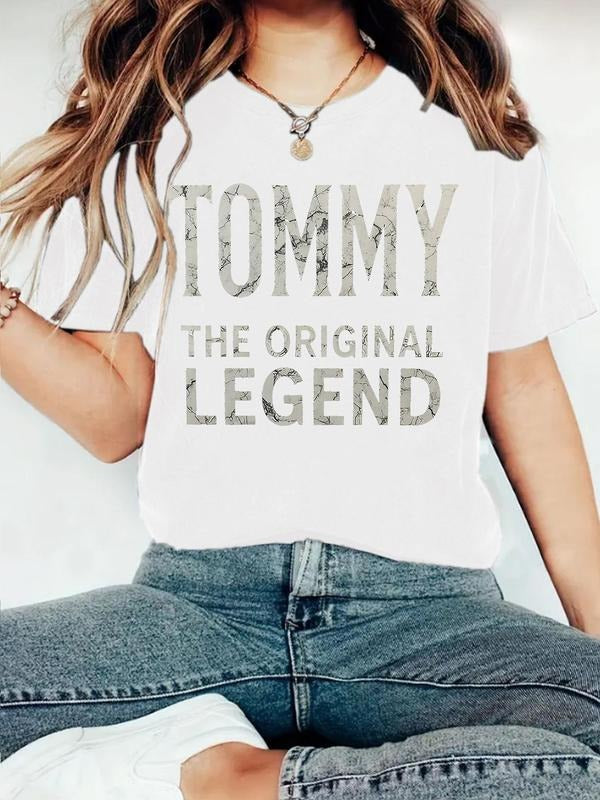 Women's The Original Legend Print Round Neck Tee, Vintage Trendy Casual Short Sleeve T-shirt for Daily Wear, Ladies...