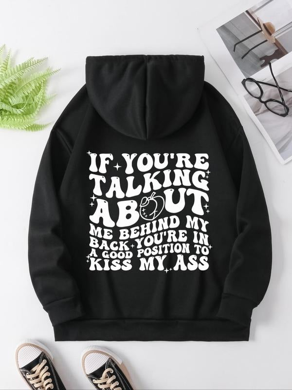 Women's Thermal Lined Letter Graphic Drop Shoulder Drawstring Hoodie, Fashion Casual Pocket Hooded Sweatshirt for Daily...