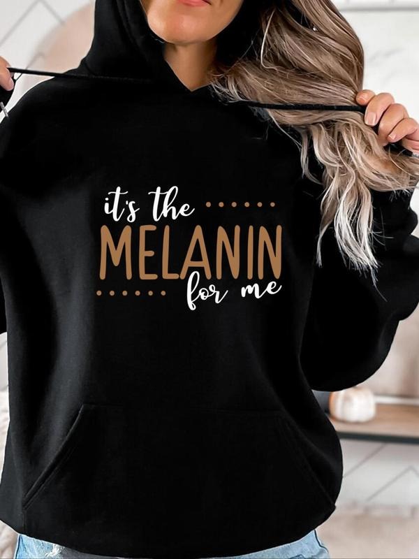 Women's Thermal Lined Letter Print Drop Shoulder Hoodie, Fashion Casual Drawstring Pocket Hooded Sweatshirt for Daily...