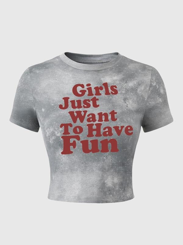 Women's Tie Dye Letter Print Crew Neck Tee, Casual Slim-fitting Short Sleeve T-shirt, Ladies Summer Clothes for Daily...