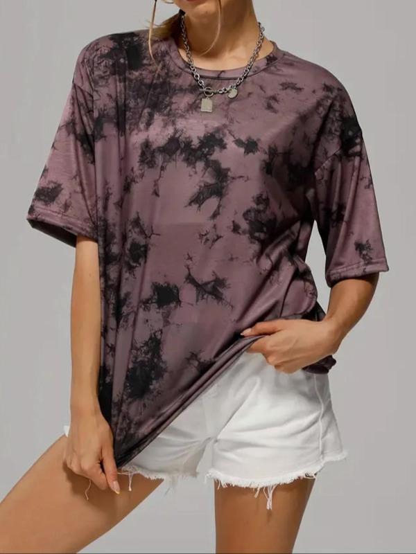 Women's Tie Dye Print Round Neck Tee, Street Fashion Casual Short Sleeve T-shirt for Daily Wear, Ladies Summer Clothes,...