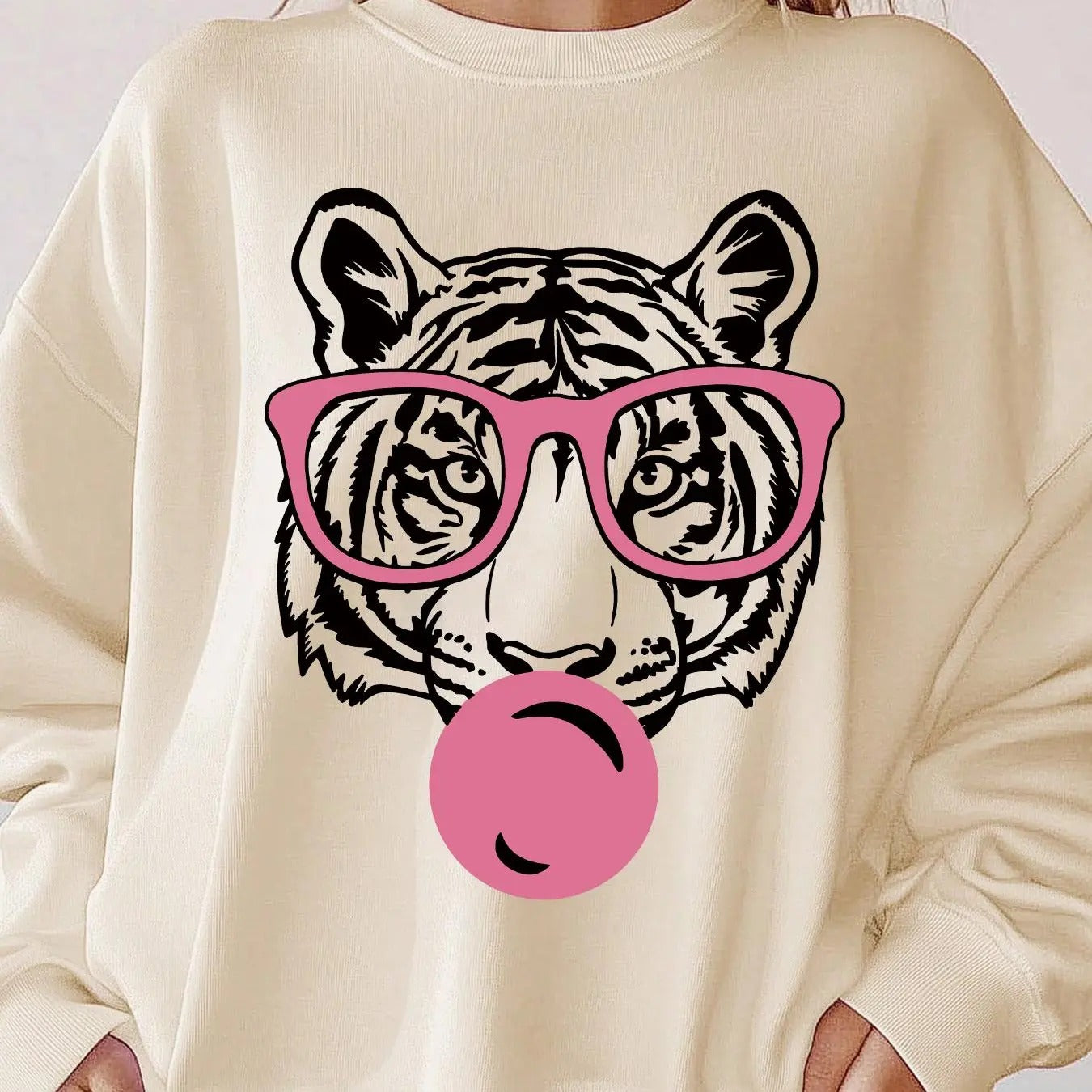 Women's Tiger Print Drop Shoulder Sweatshirt, Casual Long Sleeve Round Neck Pullover for Fall & Winter, Ladies Clothes...