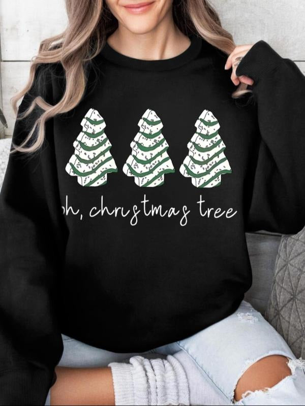 Women's Tree Print Crew Neck Pullover, Casual Fashion Long Sleeve Sweatshirt for Daily Holiday Outdoor Wear, Women...