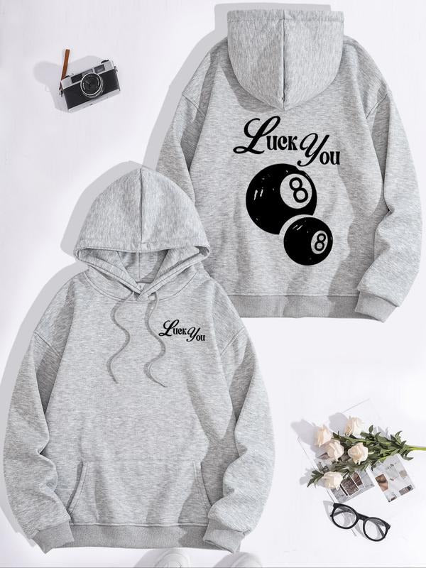 Women's Trendy Casual Drawstring Hooded Sweatshirt, Letter 8 Ball Graphic, Long Sleeve Pocket Hoodie, Fall & Winter...