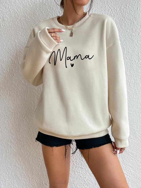 Women's Trendy Heart & Letter "mama" Print Sweatshirt, Graphic Long Sleeve Round Neck Pullover for Fall & Winter, Lady...