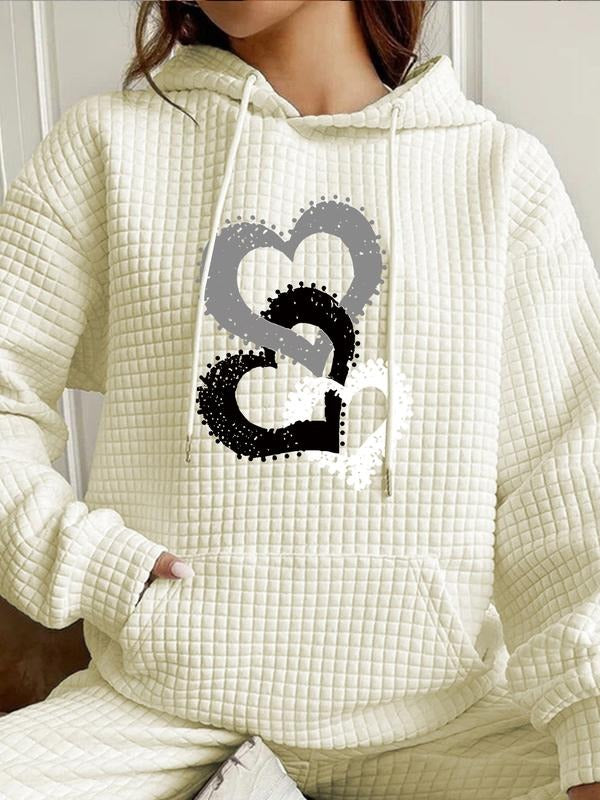 Women's Trendy Hooded Sweatshirt Heart Pattern, Long Sleeve Pullover with Pocket, Fall & Winter Casual Top T-Shirts, Hoodie