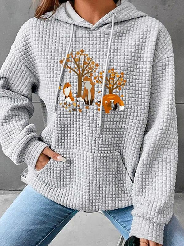 Women's Trendy Hooded Sweatshirt with Fox Print, Long Sleeve Pullover with Pocket, Fall & Winter Casual Top T-Shirts, Hoodie